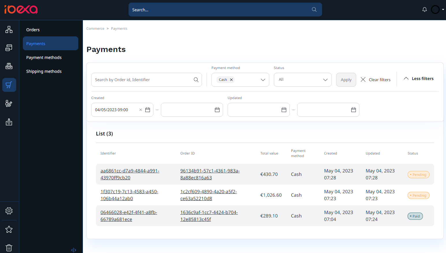 Payments list Payments list
