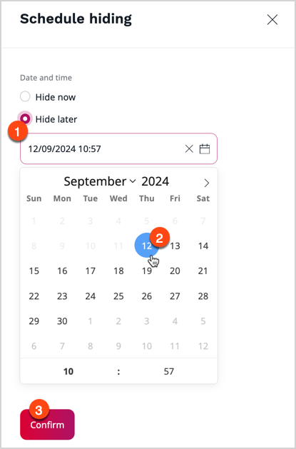 Hide content item modal window Hide content item modal window