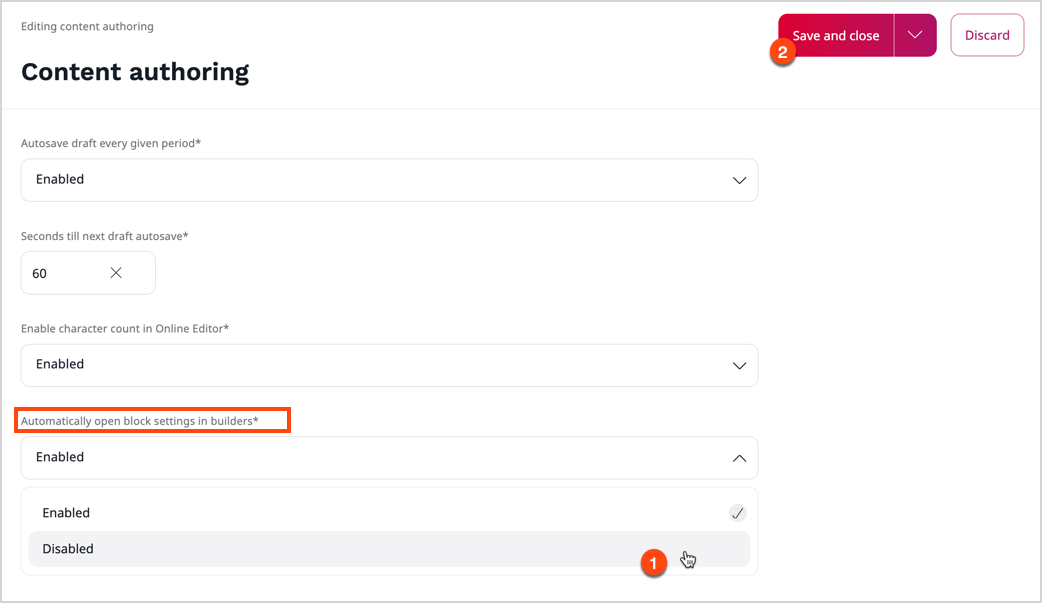 User settings - blocks settings Blocks settings